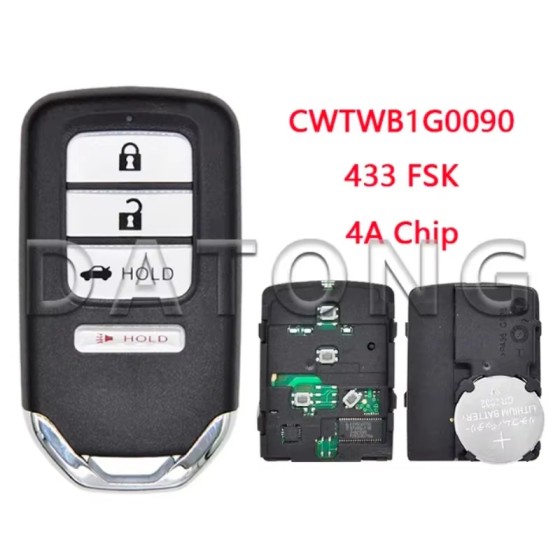 2018-2022 Honda Accord Sport / 4-Button Smart Key / PN: 72147-TVA-A11 / CWTWB1G0090 (No Memory)